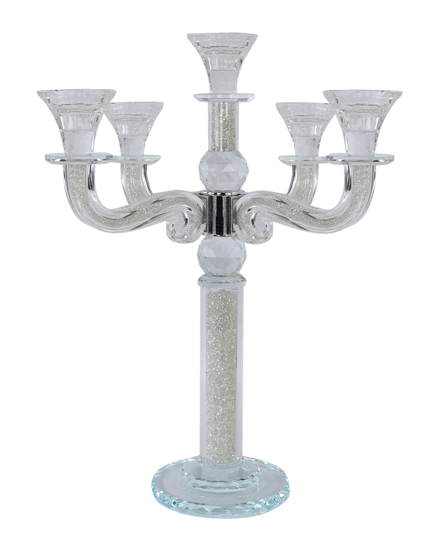 "Classic Style" 5 branch Clear Filling Crystal Candelabra 15.5"H - LEHADAR