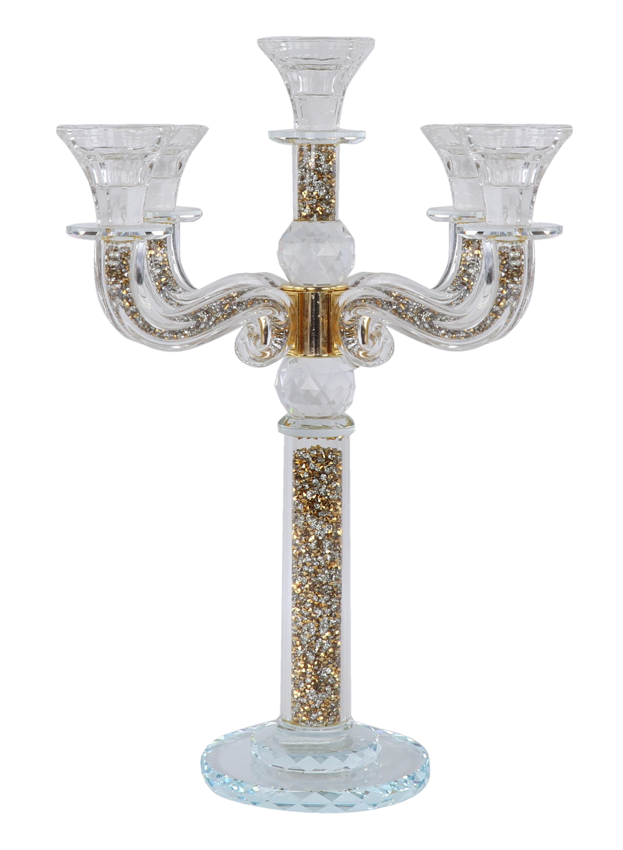 "Classic Style" 5 Branch Gold Filling Crystal Candelabra 15.5"H - LEHADAR