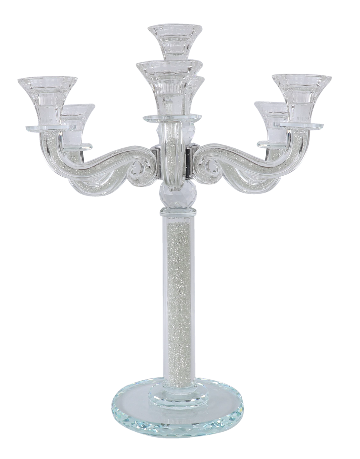 "Classic Style" 7 Branch Clear Filling Crystal Candelabra 16.5"H - LEHADAR