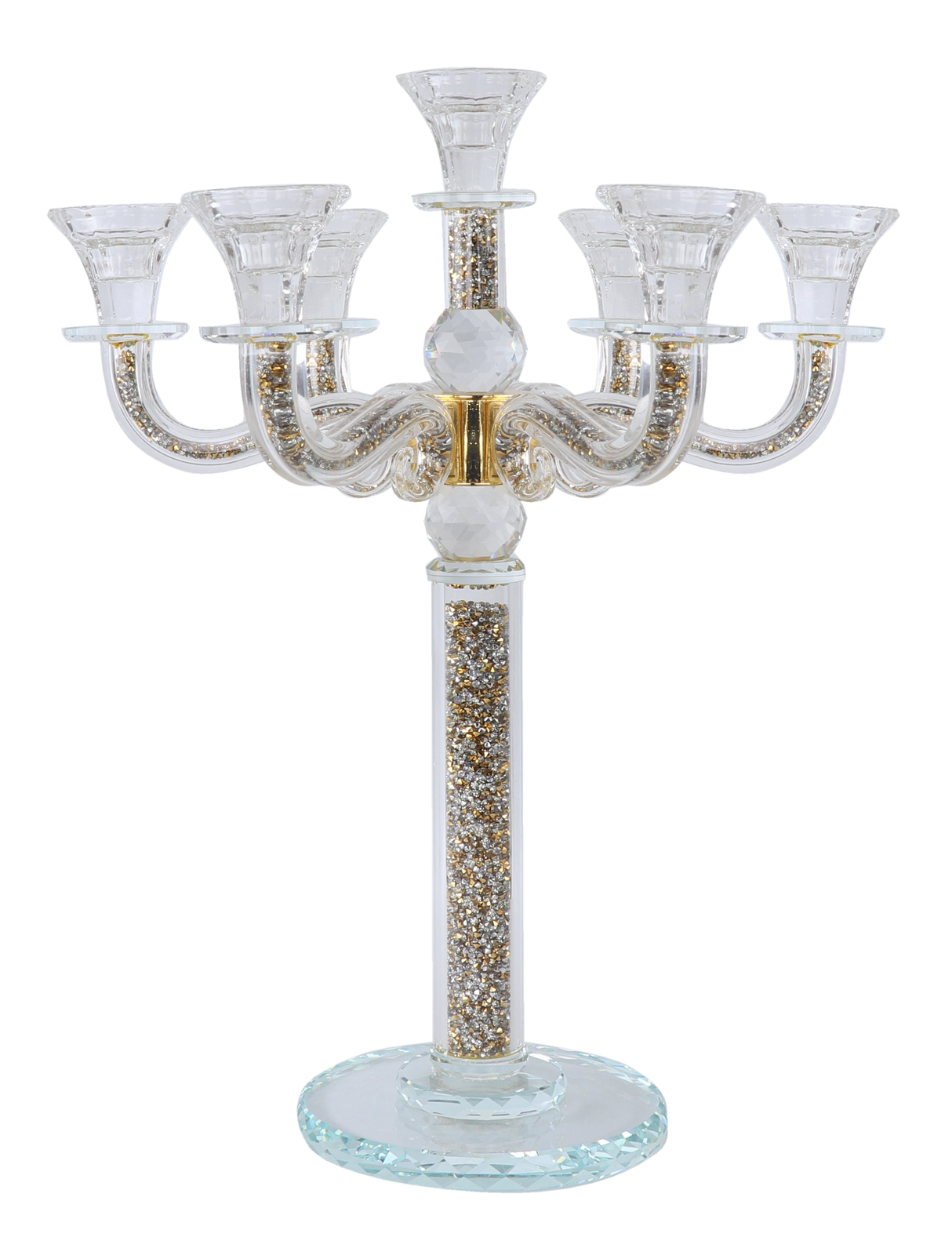 Crystal Candelabra Gold Crystal Filing 7 Branch 16.5"H - LEHADAR