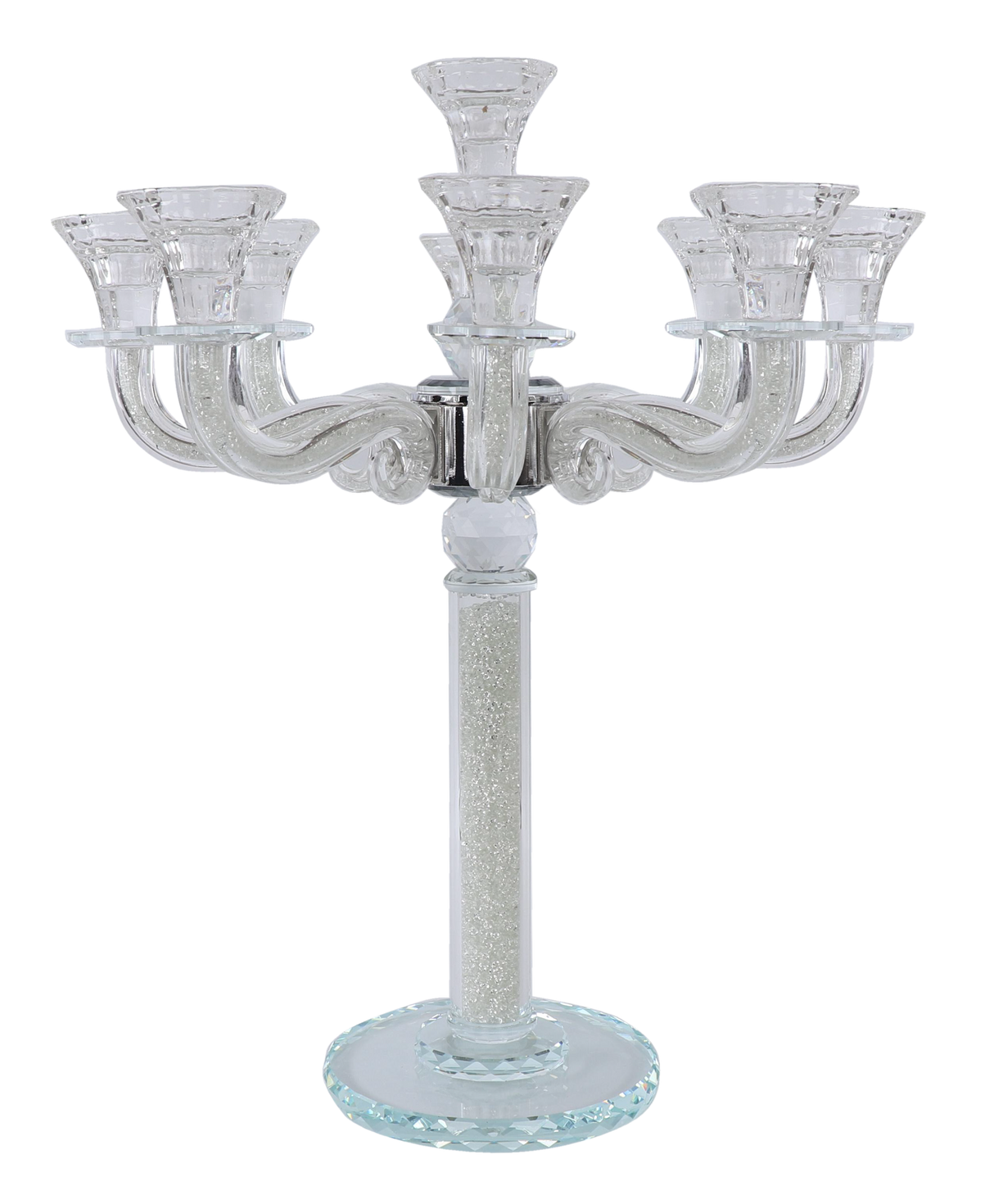 "Classic Style" 9 Branch Clear Filling Crystal Candelabra 18.5"H - LEHADAR
