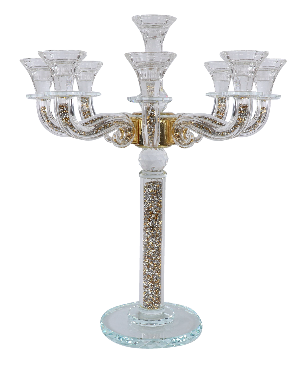 "Classic Style" 9 Branch Gold Filling Crystal Candelabra 18.5"H - LEHADAR