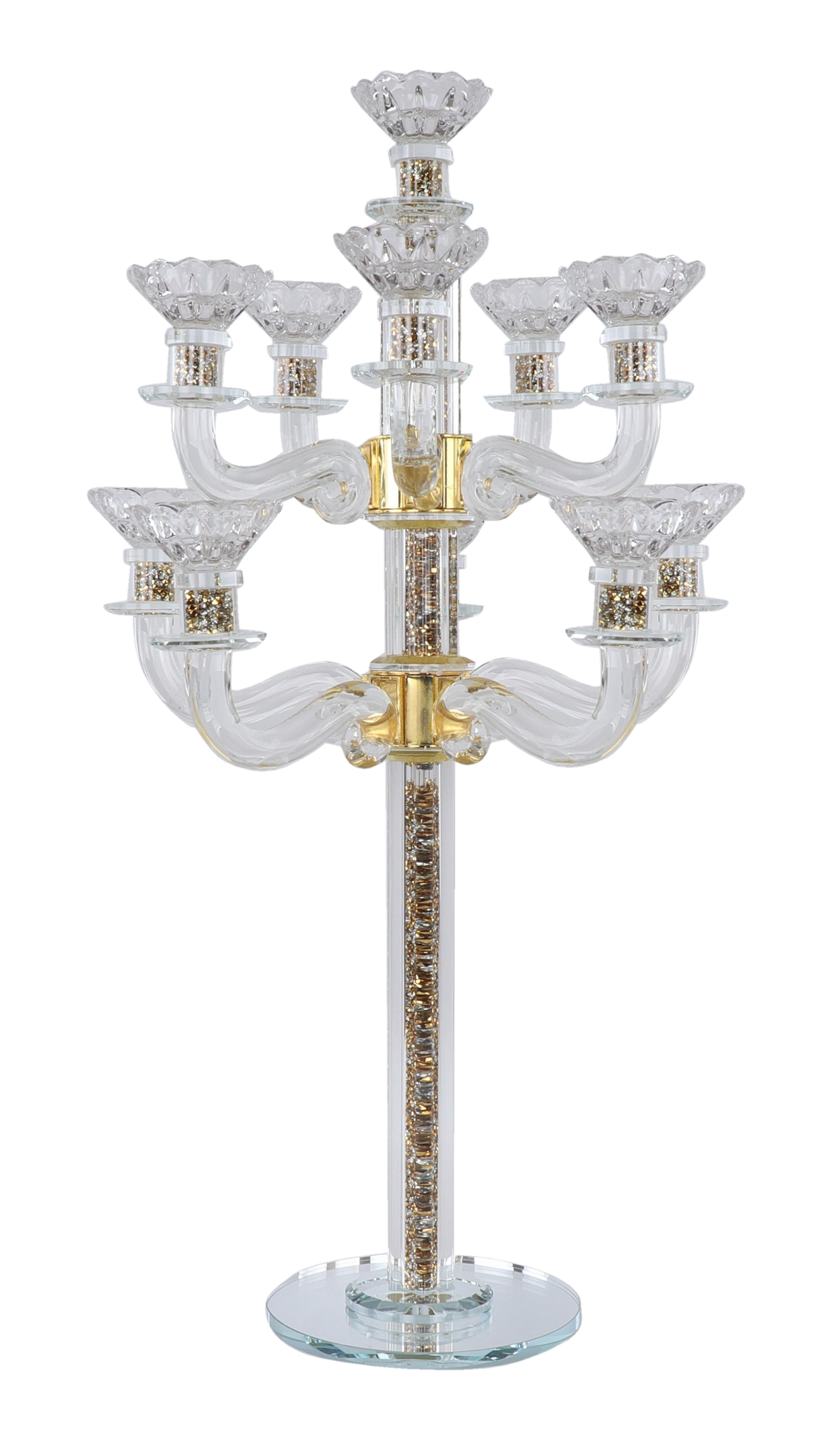 Crystal Candelabra Gold Crystal Filing 11 Branch 24"H - LEHADAR