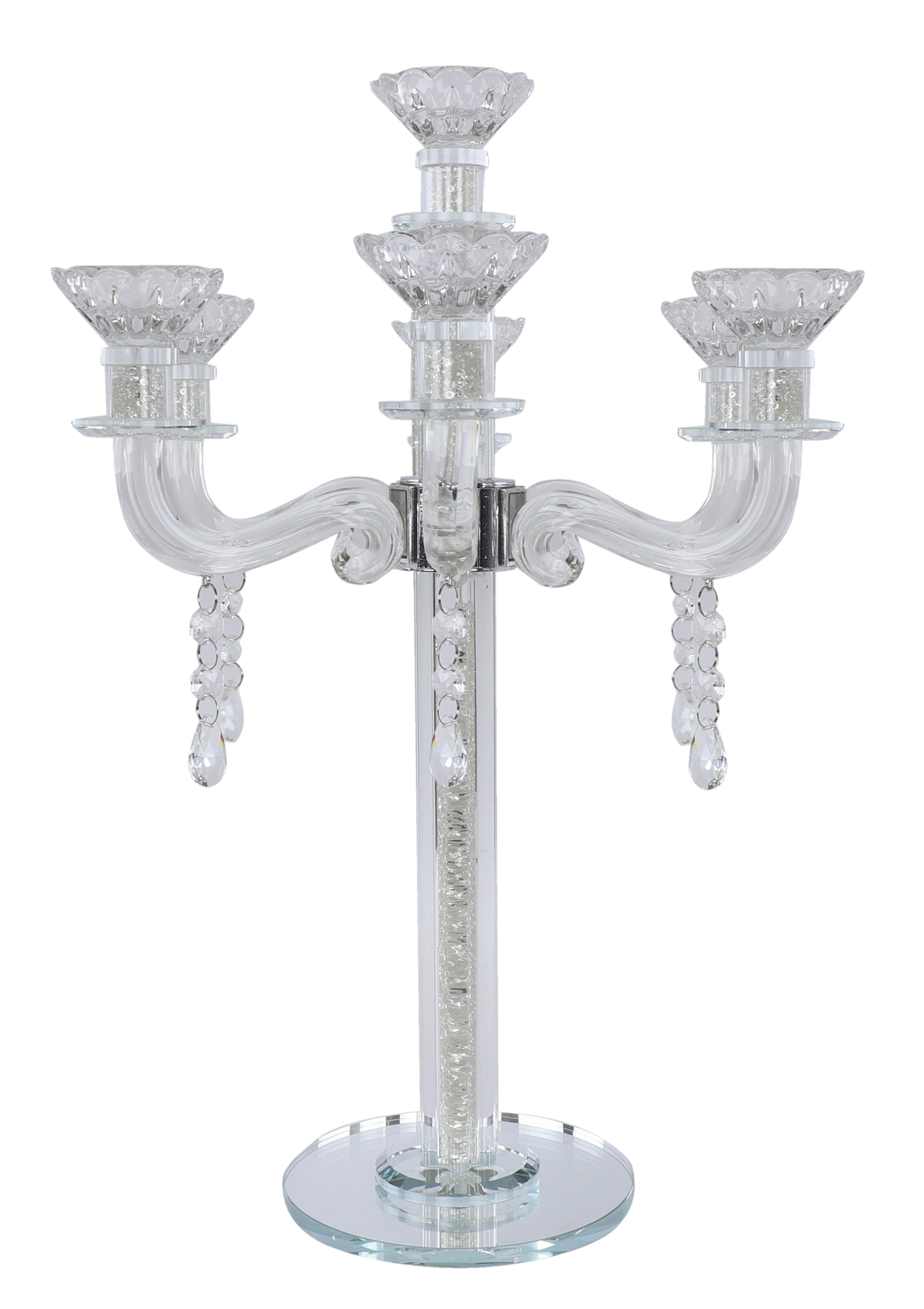 "Royal Style" 7 Branch Clear Filling Crystal Candelabra 16.5"H - LEHADAR