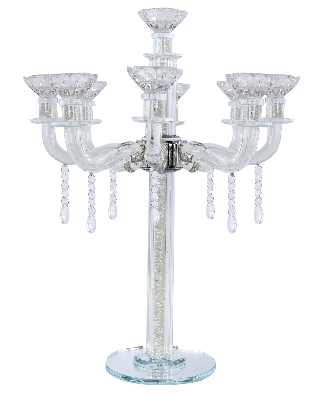 "Royal Style" 9 Branch Clear Filling Crystal Candelabra 18.5"H - LEHADAR