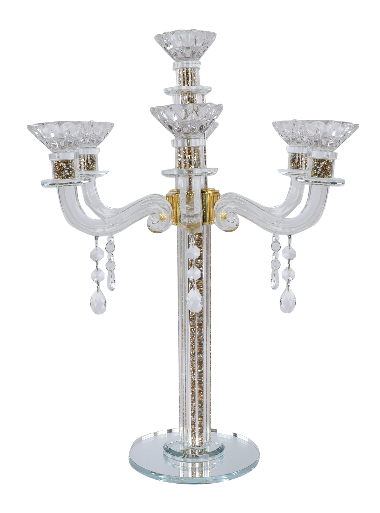 "Royal Style" 7 Branch Gold Filling Crystal Candelabra 16.5"H - LEHADAR