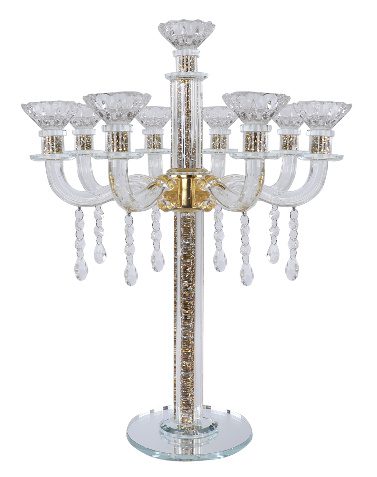 "Royal Style" 9 Branch Gold Filling Crystal Candelabra 18.5"H - LEHADAR