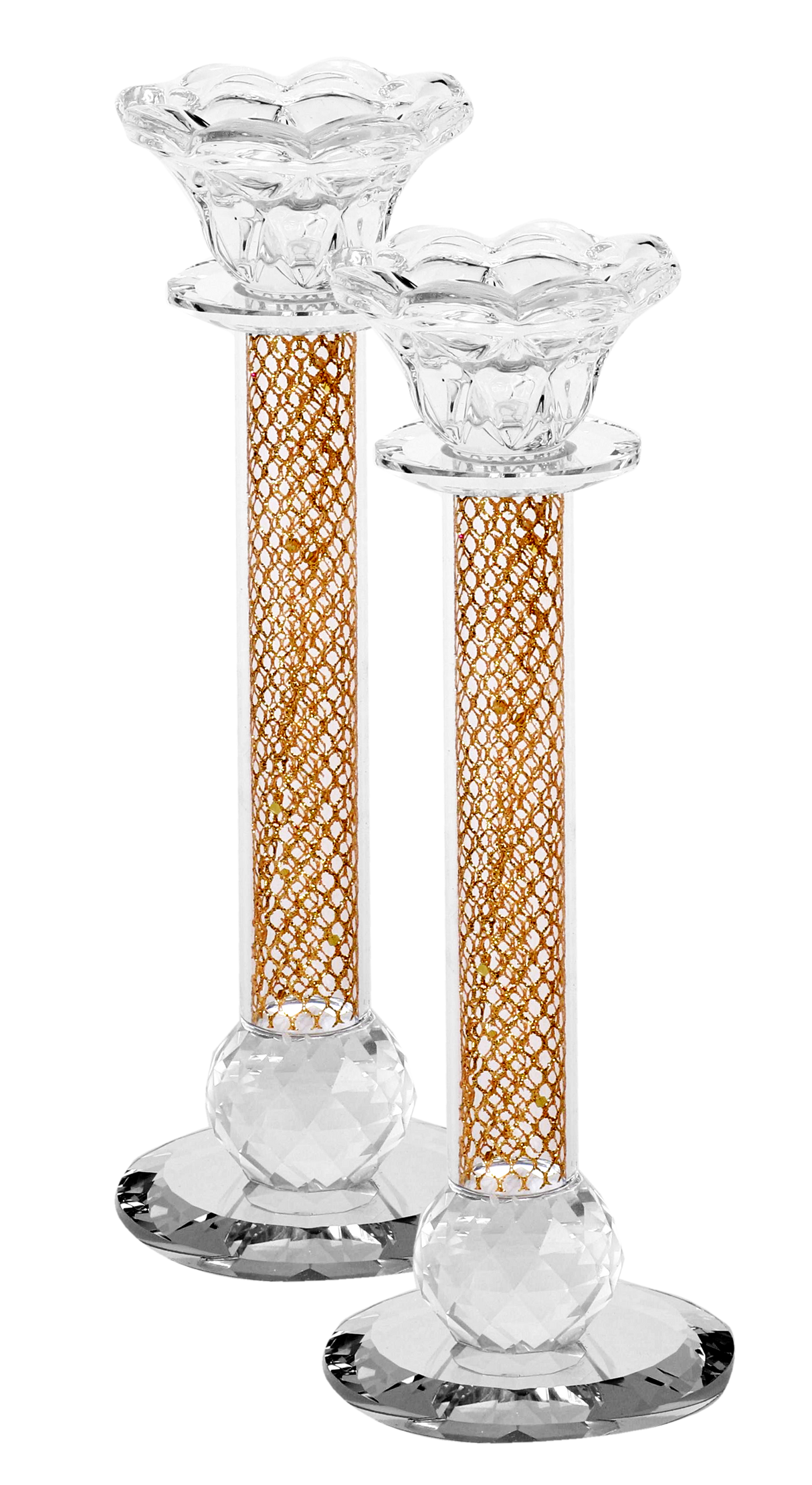 Set of 2 Crystal Candlesticks Gold Net 8.5" - LEHADAR