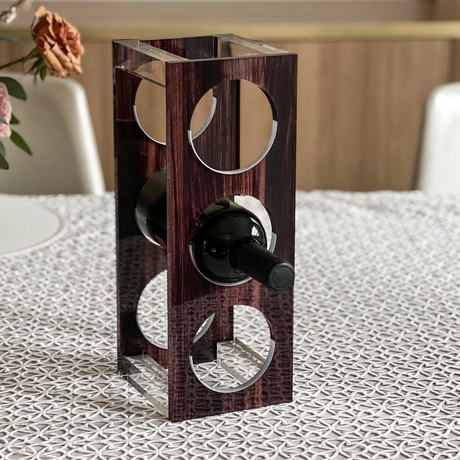 Lucite Wood Look Wine Holder - LEHADAR