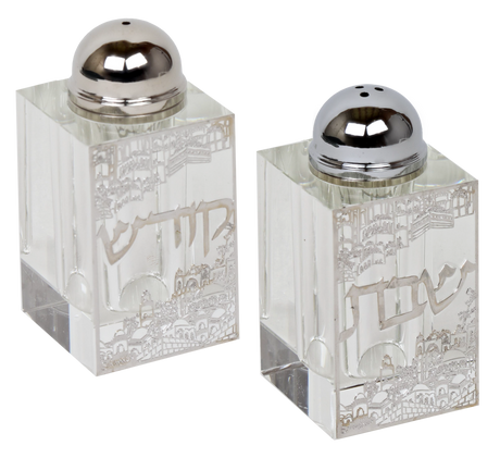 Crystal Salt And Pepper Shaker Set With Plaque - LEHADAR