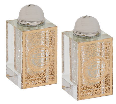 Crystal Salt And Pepper Shaker Set With Plaque - LEHADAR
