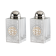 Crystal Salt & Pepper Set Silver Floral with Gold Shabbat Kodesh 3"HX1.5" - LEHADAR