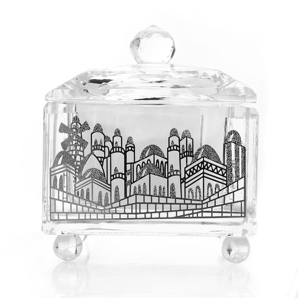 Crystal Honey Dish With Silver Jerusalem