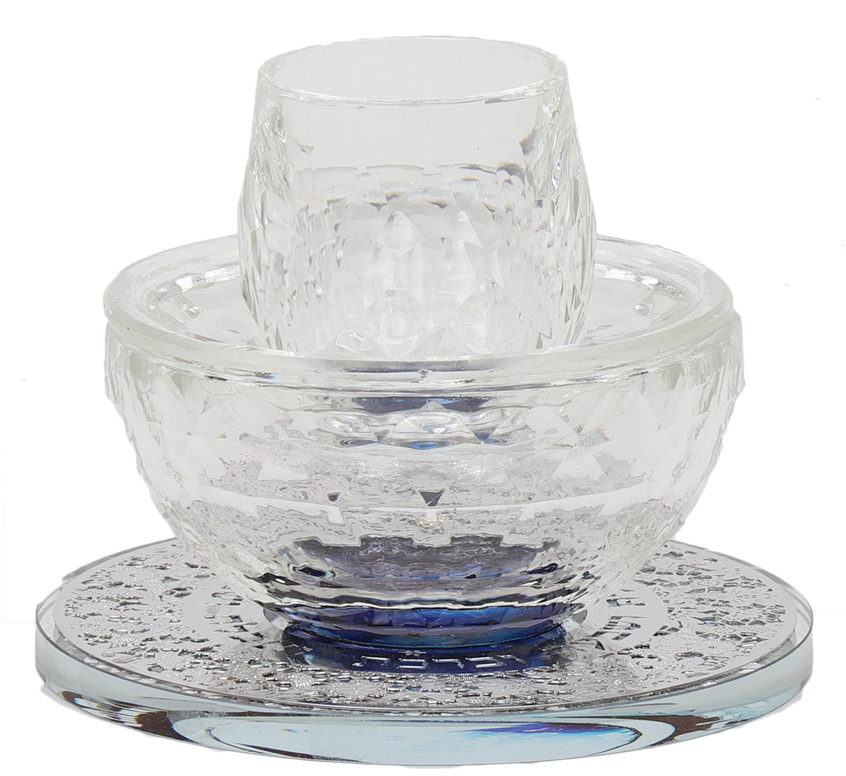 Mayim Achronim Crystal With Silver Flower Design 4"Hx4.5" - LEHADAR