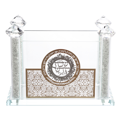 Crystal Zemiros holder With Gold Floral And Silver Shabbat Kodesh 5"Hx7" - LEHADAR