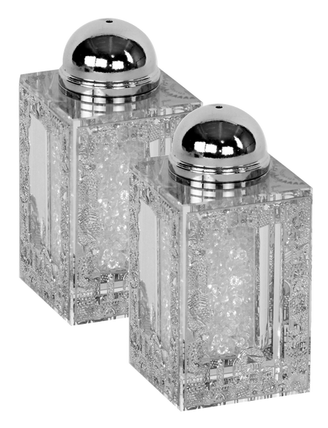 Salt And Pepper Set Jerusalem Silver & broken Glass 3"HX1.5" - LEHADAR