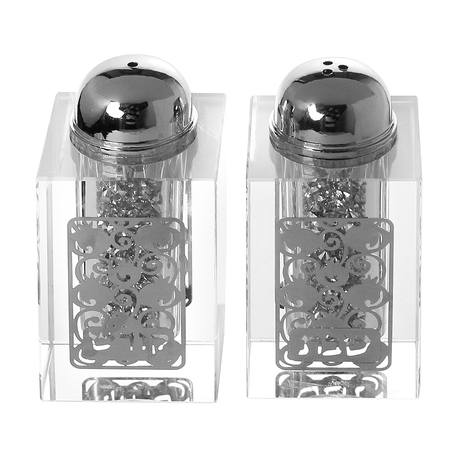 Crystal Salt And Pepper Shaker Set Broken Glass & Silver Design 3"H - LEHADAR