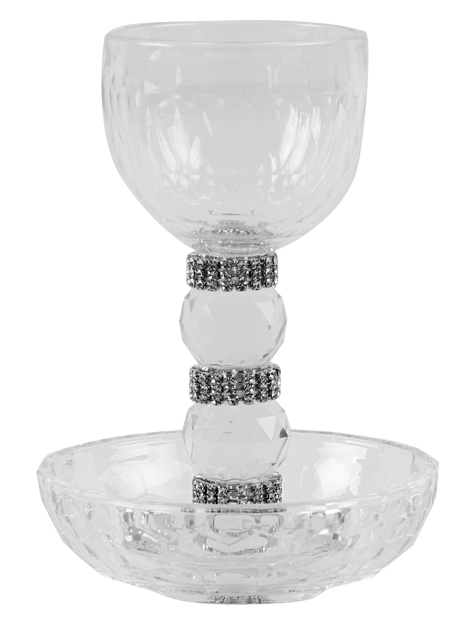 Crystal, Silver And Diamonds Kiddush Cup-6"H Tray-4.5"W - LEHADAR