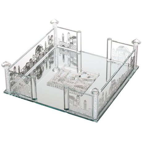 Matzah Holder Square Crystal & Silver 7.5x7.5" - LEHADAR