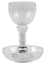 Crystal With Stones Kiddush Cup 6"H Tray 4.5"W - LEHADAR