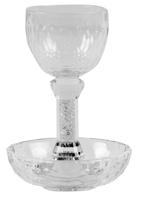Crystal With Stones Kiddush Cup 6"H Tray 4.5"W - LEHADAR