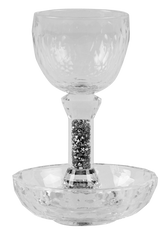 Crystal With Stones Kiddush Cup 6"H Tray 4.5"W - LEHADAR
