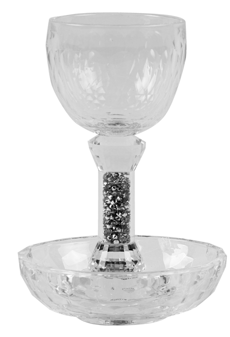 Crystal With Stones Kiddush Cup 6"H Tray 4.5"W - LEHADAR