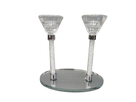 Crystal Candlesticks On Mirror Tray With Hadlakat Neroth - LEHADAR