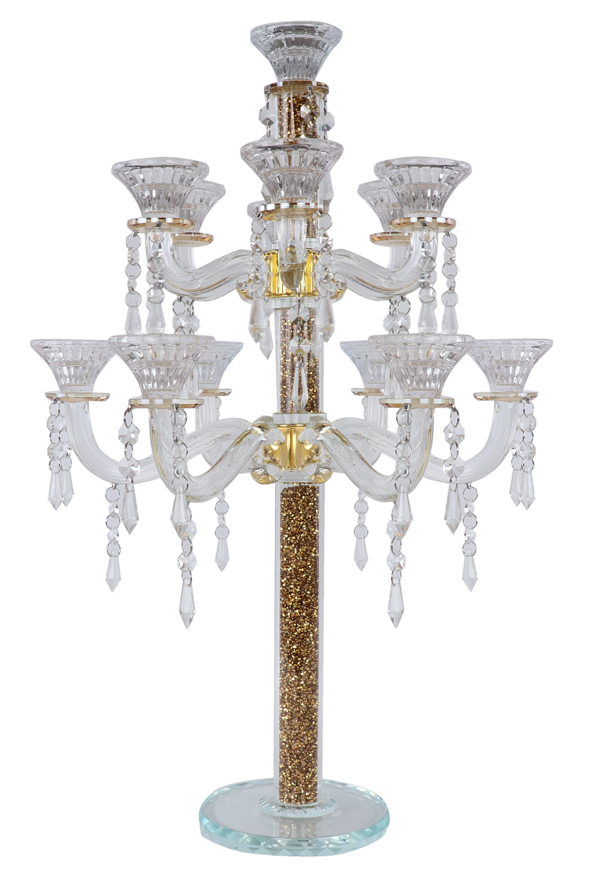 Crystal Candelabra Golden Crystal Filing 13 Branch 25"H - LEHADAR