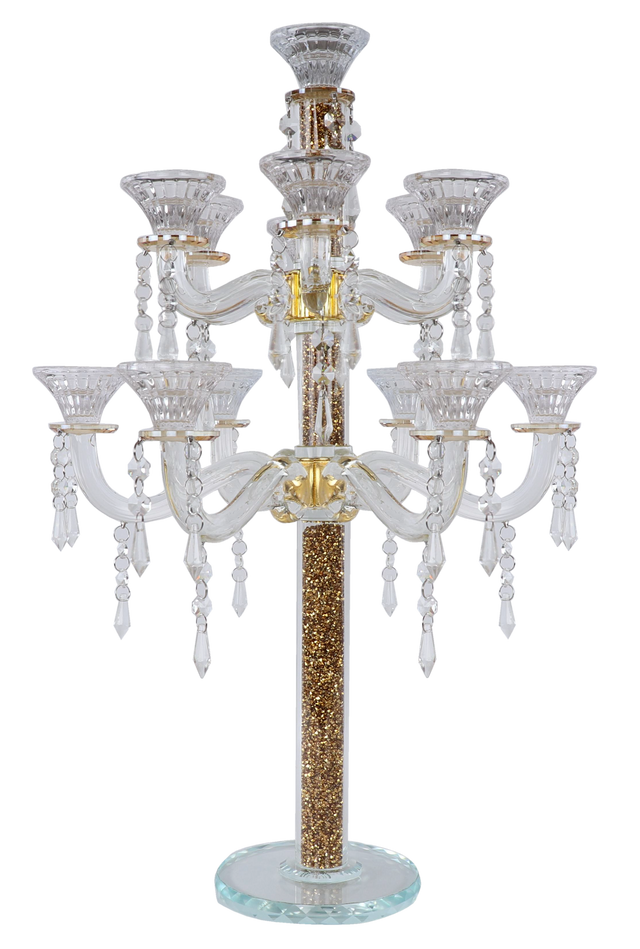 Crystal Candelabra Golden Crystal Filing 13 Branch 25"H - LEHADAR