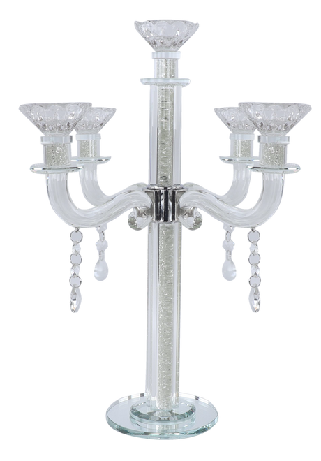 "Royal Style" 5 Branch Clear Filling Crystal Candelabra 15.5"H - LEHADAR