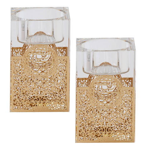 Tea Light Candle Holder With Gold Floral 3"X2" - LEHADAR