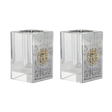 Crystal tea Light Holders With Silver Jerusalem And Gold Shabbat Kodesh 3"Hx2x2" - LEHADAR