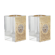 Crystal tea Light Holders With Gold Floral And Silver Shabbat Kodesh 3"Hx2x2" - LEHADAR