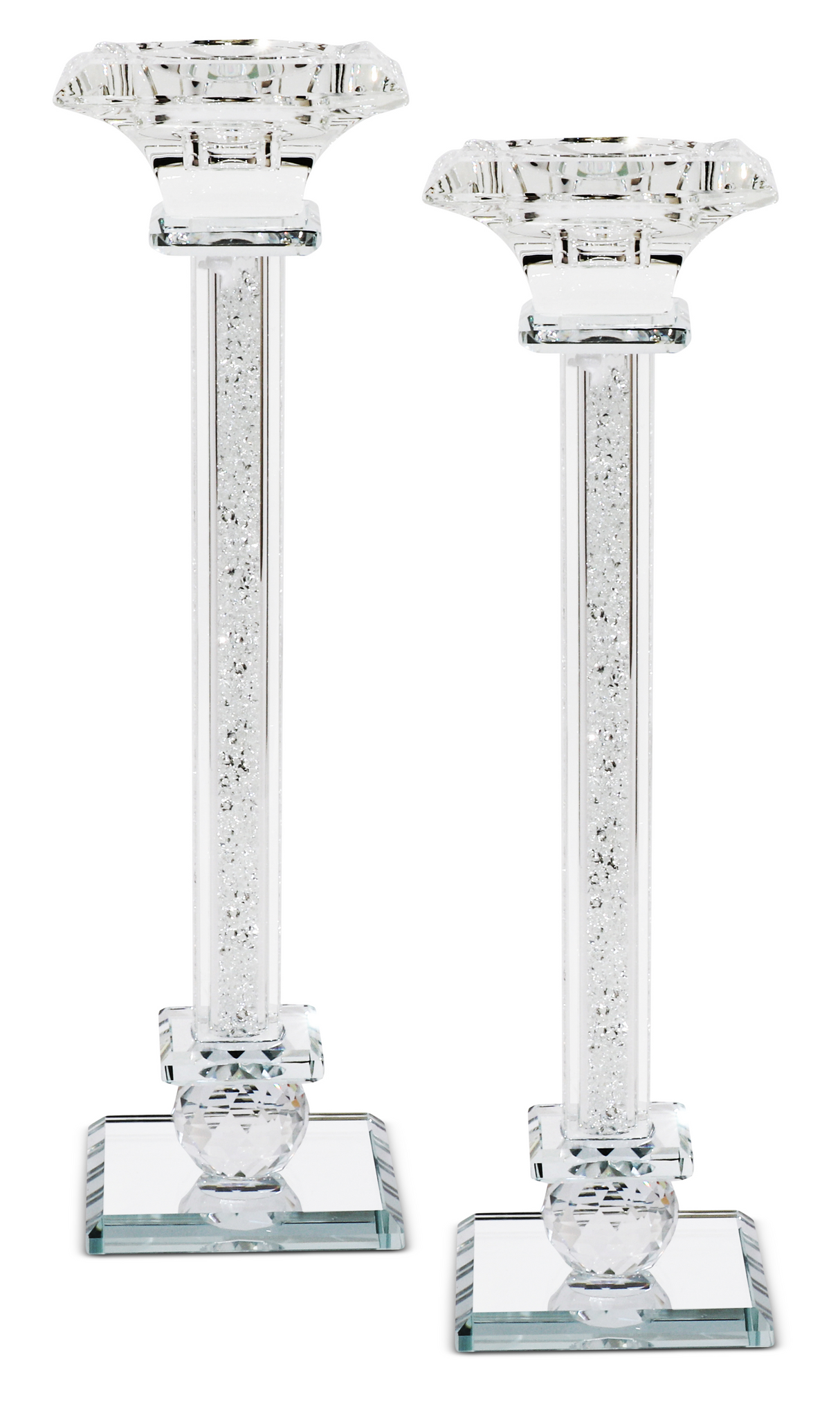 Crystal Candlestick Clear Filling Mirror Stands 10" - LEHADAR