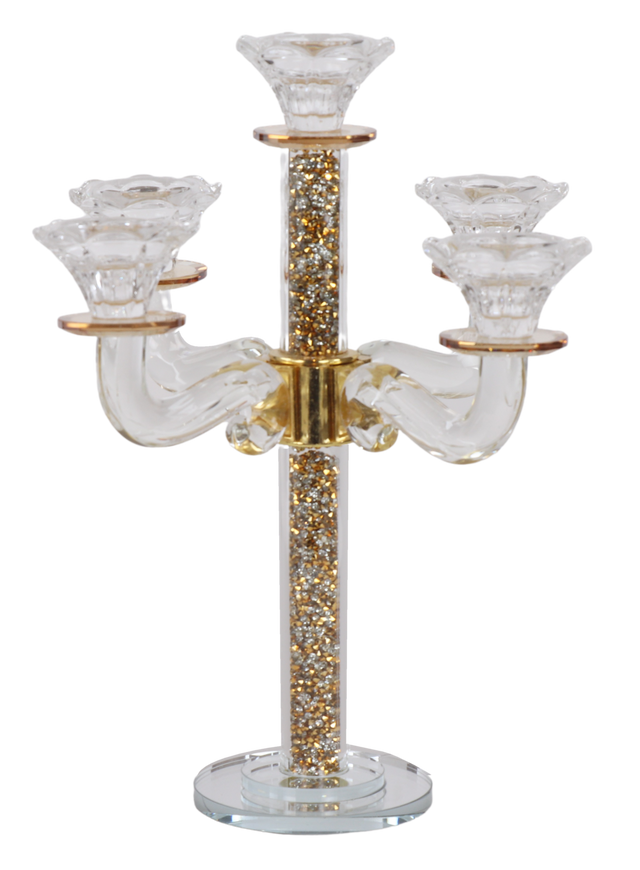 5 Branch Gold-Silver Filling Crystal Candelabra - LEHADAR