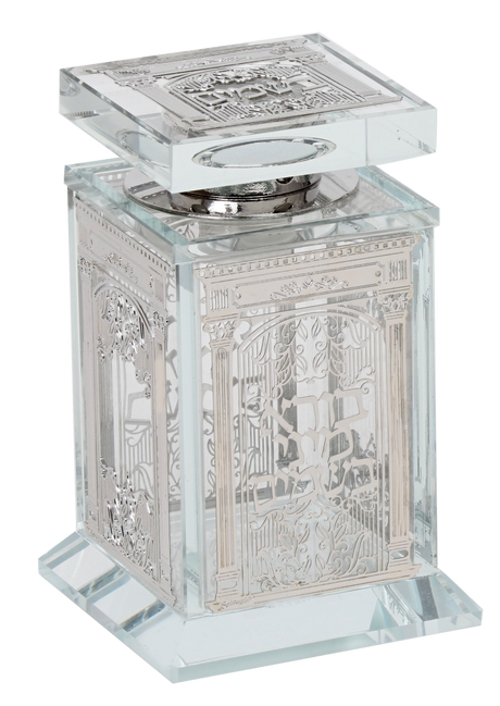 Crystal Besomim Holder With Silver Plate 2x2x4" - LEHADAR