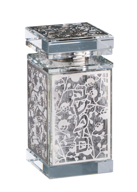 Crystal Besomim Holder Pomegranate Silver 2x2x4" - LEHADAR