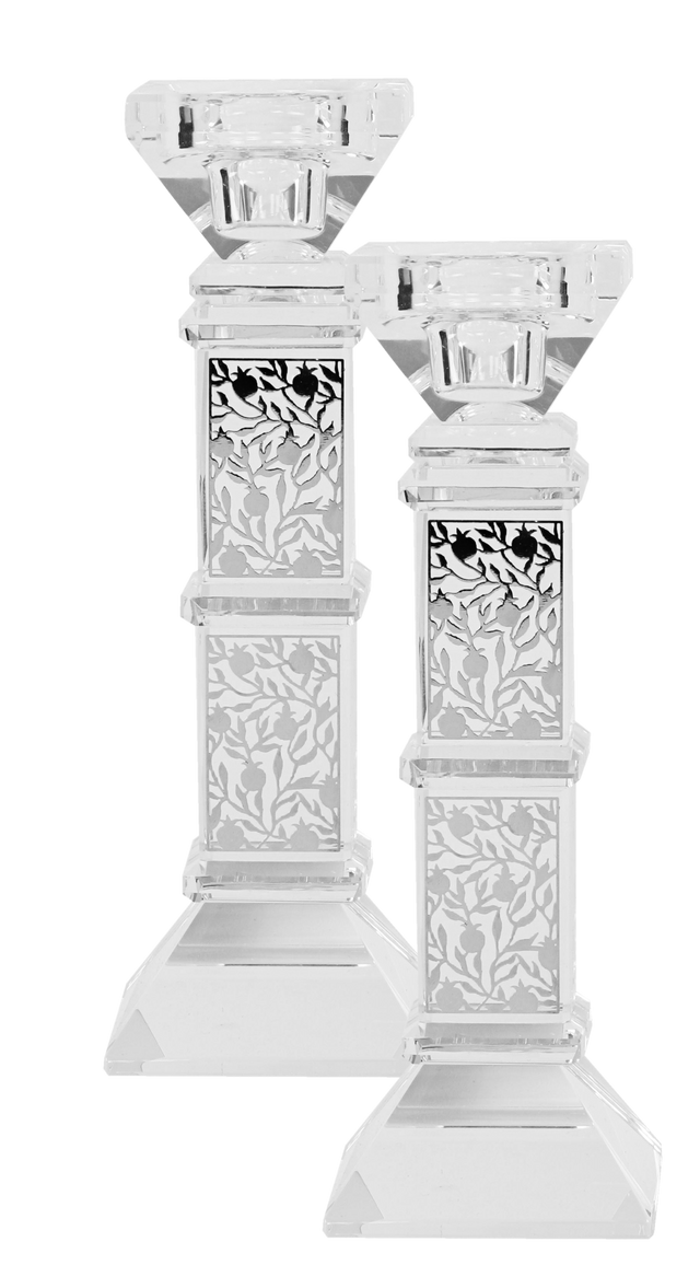Crystal And Silver Floral Candlesticks 7" - LEHADAR