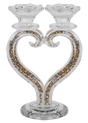 Candelabra 2 Light Heart Shape Gold & Silver Crystals 8.5" - LEHADAR