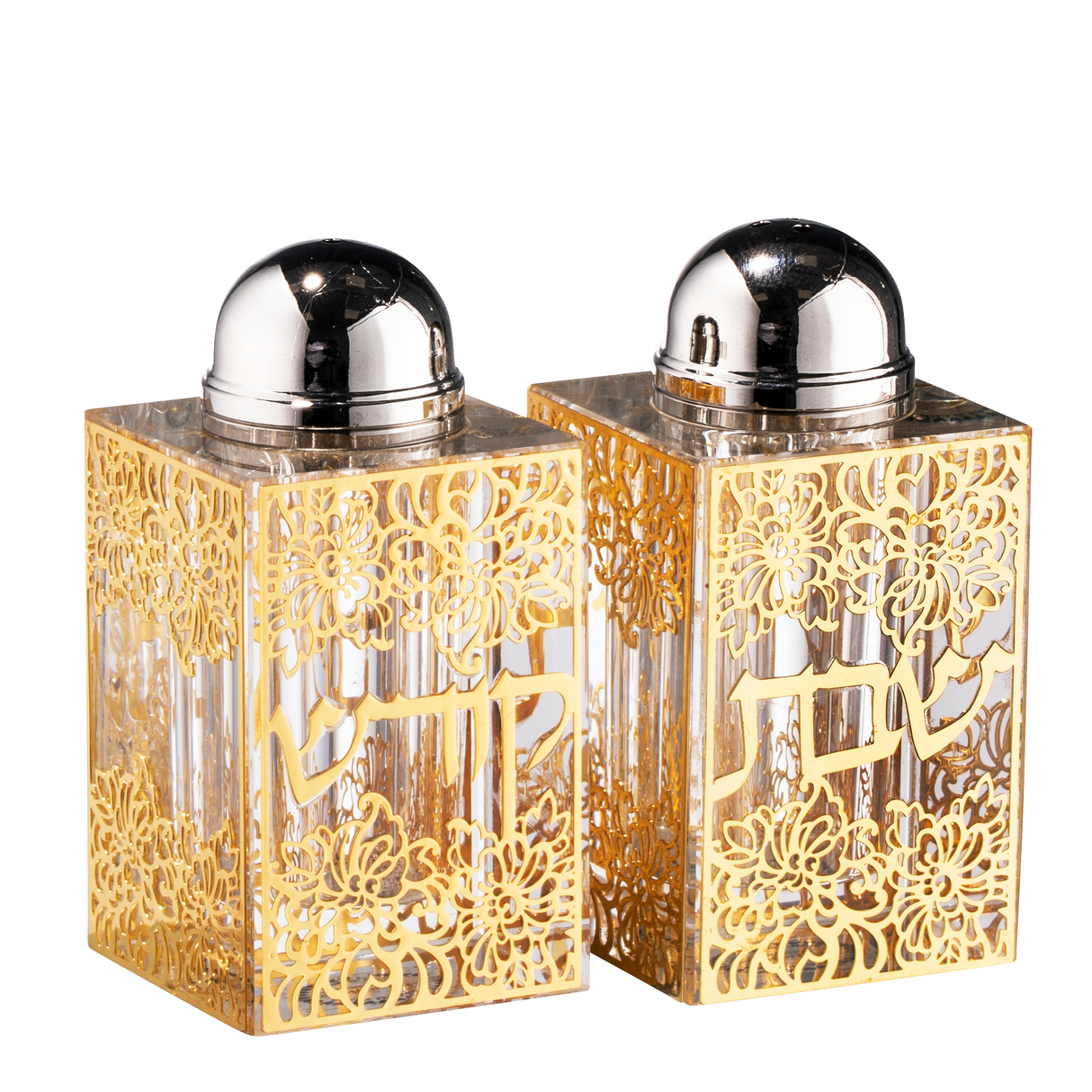 Crystal Salt & Pepper Set Floral 3"HX1.5" - LEHADAR