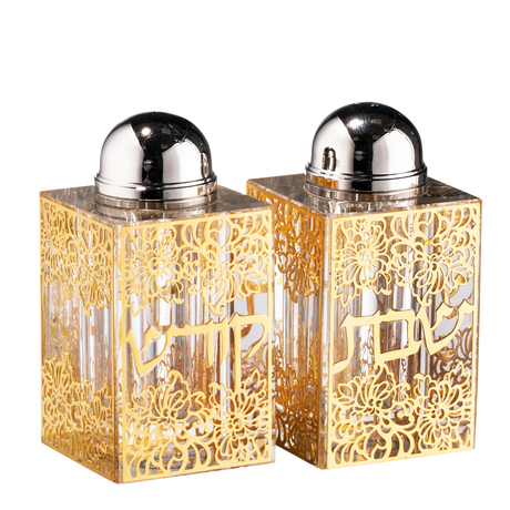 Crystal Salt & Pepper Set Floral 3"HX1.5" - LEHADAR