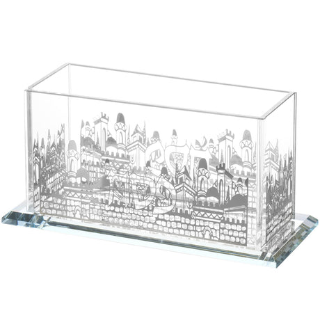 Matzah Holder Crystal With Silver Jerusalem 10x5.5x4.5" - LEHADAR