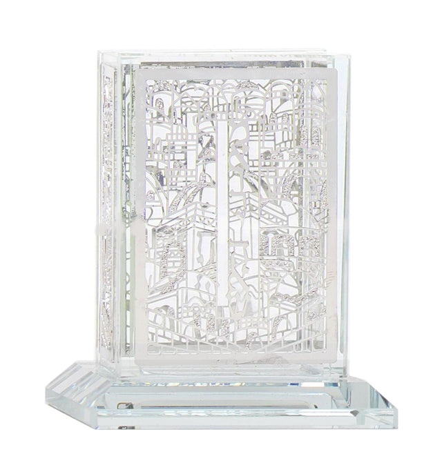 Crystal Havdalah Holder Silver Jerusalem 2 5/8 x 2 5/8 - 3" h - LEHADAR