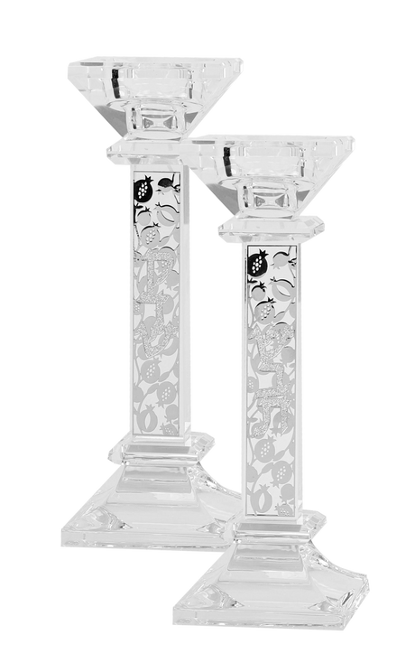 Crystal Candlesticks With Silver Plate 7"H - LEHADAR