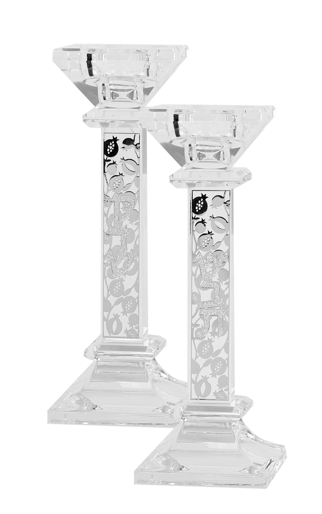 Crystal Candlesticks With Silver Plate 7"H - LEHADAR