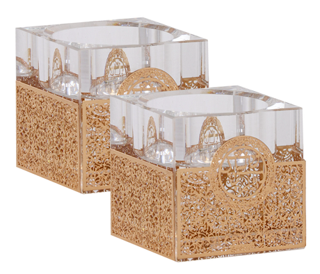 Crystal And Cold Floral Tealight Candlesticks 2x2" - LEHADAR