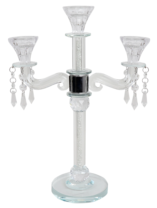 Crystal Candelabra With Broken Glass 3 Branch 15" - LEHADAR