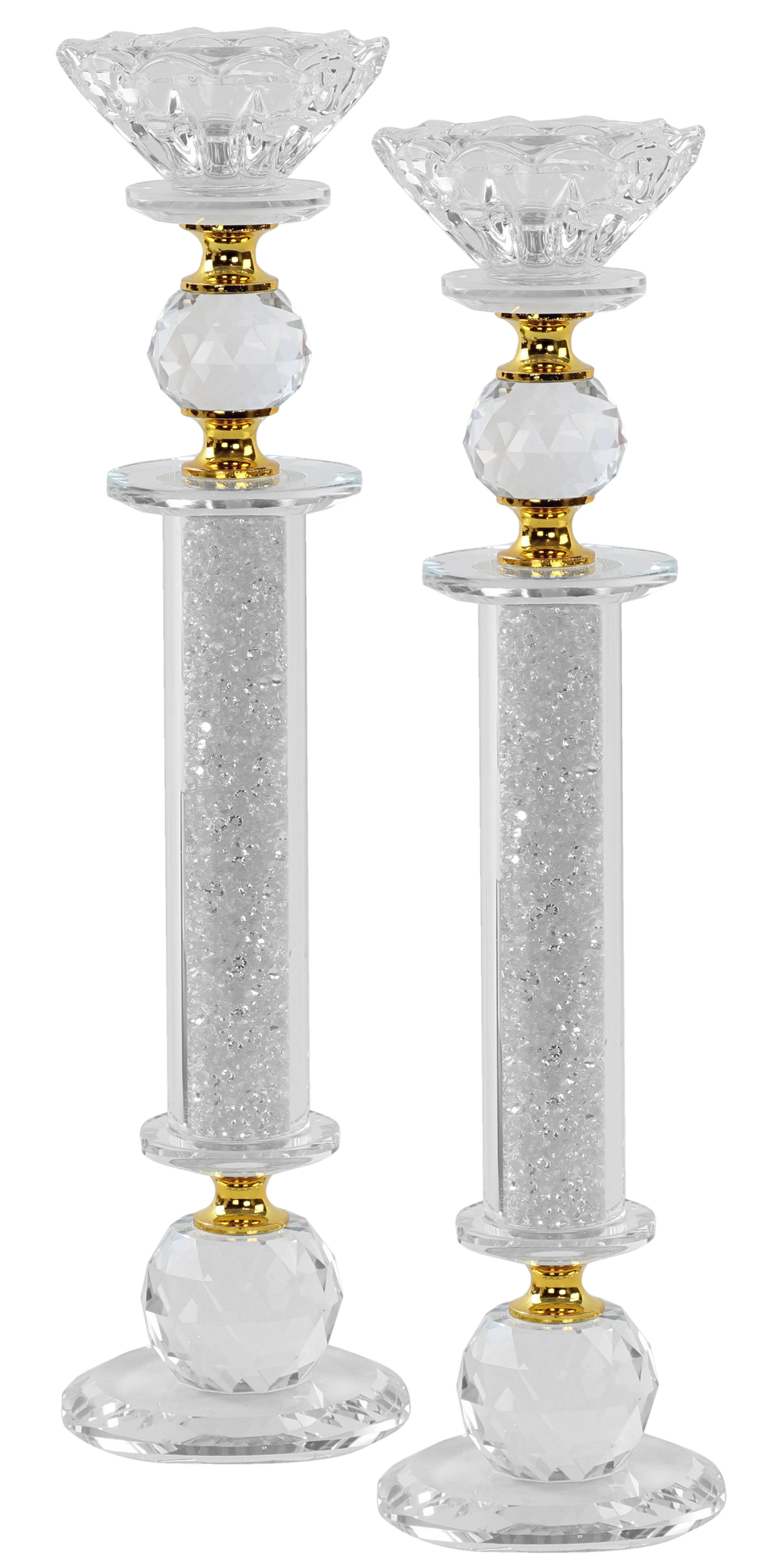 Candlesticks Crystal Gold With Light Silver Stones 11" - LEHADAR