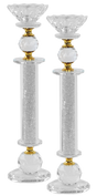 Candlesticks Crystal Gold With Light Silver Stones 11" - LEHADAR